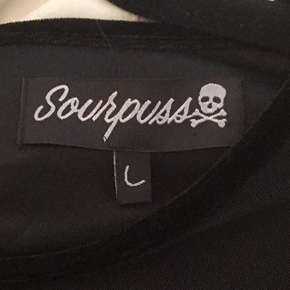 New Sourpuss Black Velvet Long Sleeve Dress With Mesh V Neck - Picture 7 of 7